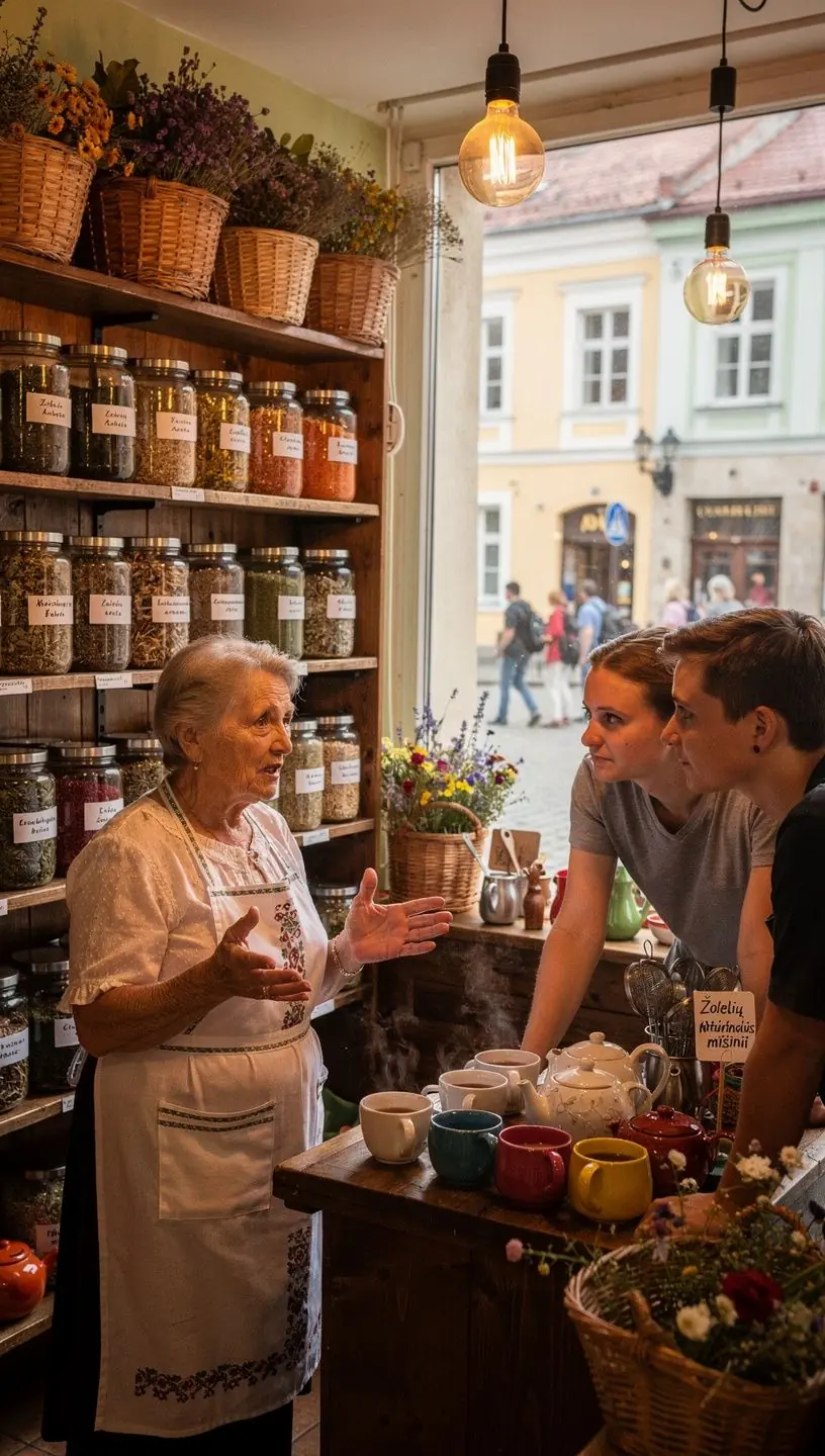 Natūralių žolelių arbatos puodelis ant medinio stalo, simbolizuojantis kasdienį hidratacijos ritualą.