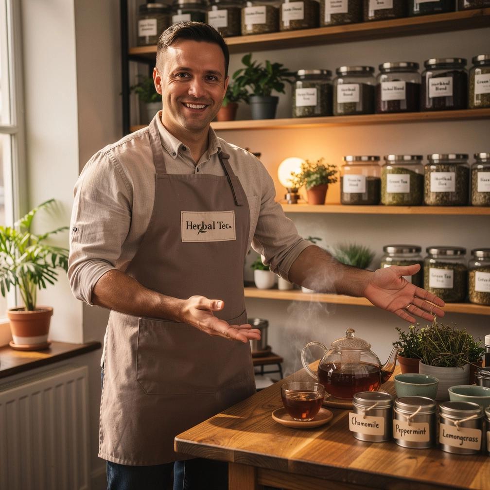 Natūralių žolelių arbatos puodelis ant medinio stalo su garais, simbolizuojantis hidrataciją ir komfortą.